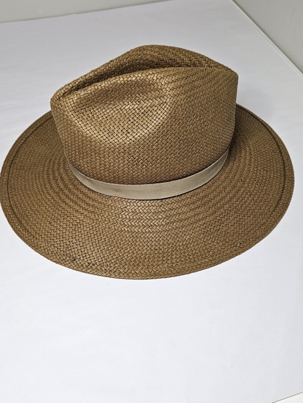 Janessa Leone Adriana Straw Hat Packable Brown With Leather Band Women's S Small